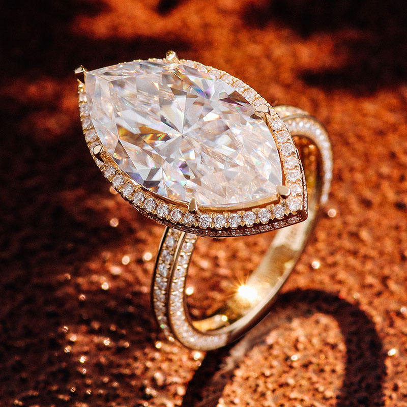 Anillo de moissanita de oro macizo de 18 quilates auténtico