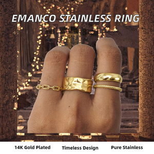 14K Gold Plated Stainless Steel Classic Geometric <b>Rings</b> <b>Chunky</b> Hammered Rope Band Set Cnas Certified Gift Party - Product Image 2