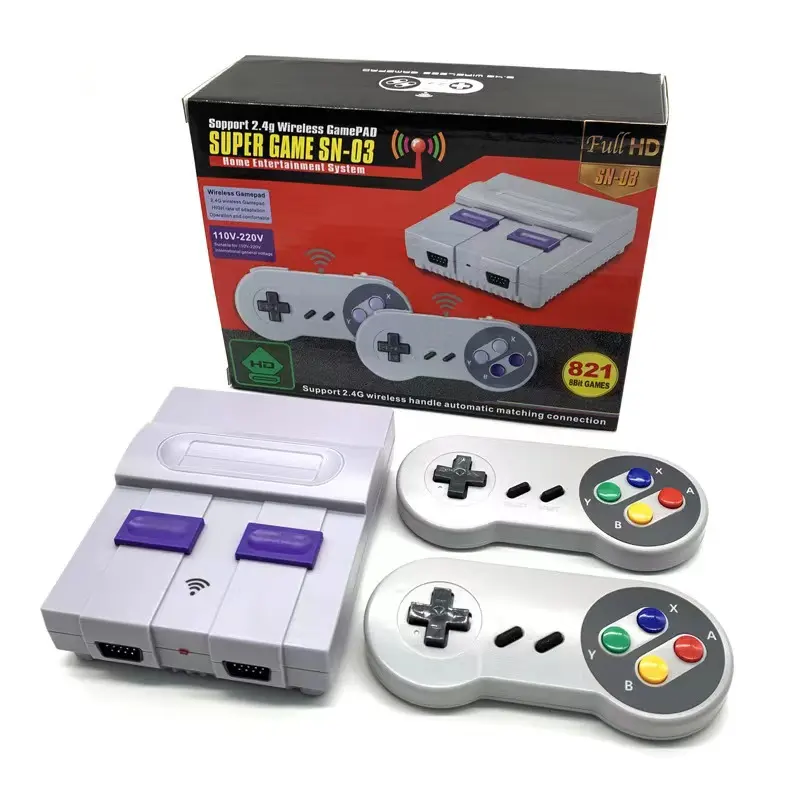 2.4g kablosuz video oyunu konsolu snes 821 in 1 TV oyun oyuncu dahili 821 oyunları çift oyun klavyeler damla nakliye