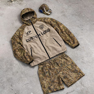 Ensemble survêtement personnalisé avec veste imprimée numérique et short en nylon, fermeture éclair, léger, vintage, de haute qualité, en polyester, streetwear - Product Image 1