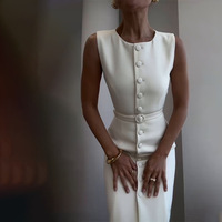 Robe d'Été Élégante Coupe Ajustée pour Femme Professionnelle, Couleur Unie, Col Rond, Sans Manches, Grandes Tailles, Idéale pour le Bureau