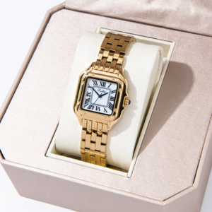 Reloj de Cuarzo para Mujer Scottie 9100, Correa de Acero Inoxidable, Caja Cuadrada, Cierre de Mariposa, Resistente al Agua 3BAR, Oro Amarillo, Números Romanos - Product Image 2