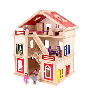 3-Story Wooden Dollhouse with Furniture & Dolls Montessori Pretend Play Toy for Kids Imaginative Role Play - Product Image 1