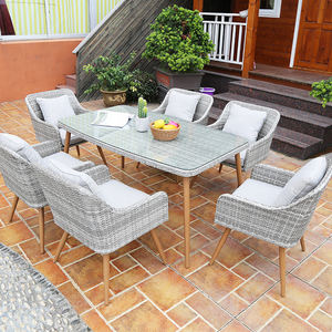 en osier gris moderne 6 places chaises meubles extérieur jardin porche rotin aluminium 7 pièces ensembles de salle à manger - Product Image 3