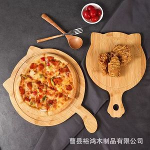 Plateau à pizza en forme de chat en bois de bambou avec poignée pour restaurant et pâtisserie maison, plateau de service pour gâteaux - Product Image 4