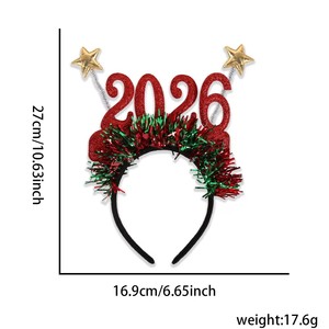 Fascia per Capelli per Festa di <span class=keywords><strong>Capodanno</strong></span> 2026, Decorazioni Festive Natalizie con <span class=keywords><strong>Stelle</strong></span> e Nastri, Materiale Durevole in PET+Tessuto - Product Image 5