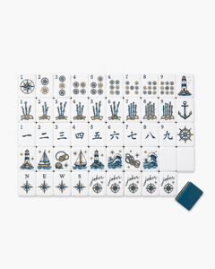 Juego de Mahjong Americano de Acrílico Azul Marino, 4 Capas, Diseño Náutico Grabado y Pintado a Mano, Fichas de Mahjong Personalizadas - Product Image 1