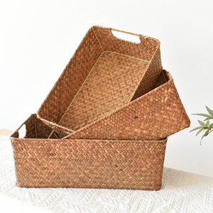[Customization Available] Straw woven <b>rectangular</b> desktop <b>storage</b> <b>basket</b>, organizer <b>basket</b>, bamboo woven <b>basket</b>, snack <b>storage</b> - Product Image 2