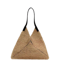 Venta al por mayor de fábrica: Nuevo bolso de rafia tejido a mano, hueco, para vacaciones, playa, grande, triangular, para mujer.