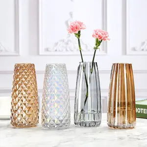 新しい創造的な電気メッキ正方形垂直エッジ厚くガラス花瓶装飾装飾品