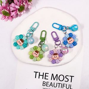 Acrylic Flower Keychain Flower Resin <b>Key</b> <b>Chains</b> Cartoon Cute Women Girl Keyring Phone Headphone Charm Pendant Sunflower Keychain - Product Image 4