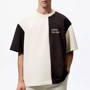 เสื้อยืดคอกลมแบบสวมหัวสำหรับผู้ชายเสื้อยืดคอกลมแบบมีสองสีบล็อคสองสีหรูหราทำจากผ้าเฟรนช์เทอร์รี่สำหรับ100% - Product Image 1