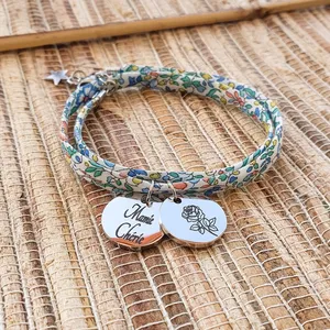 Populaire personnalisé liberté coton <span class=keywords><strong>cordon</strong></span> Bracelet nom personnalisé gravé médaille Bracelet cadeau pour les femmes - Product Image 1