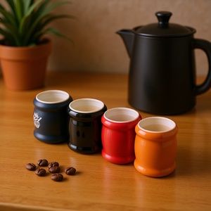 Ensemble de tasses à café en céramique, 4 pièces, tasses isolées colorées pour le thé ou le café, avec présentoir pour grains de café et bouilloire - Product Image 1