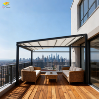 Toldo Retráctil Motorizado para Balcón de PVC, Toldo Plegable con Luz LED, Pérgola Impermeable para Exteriores
