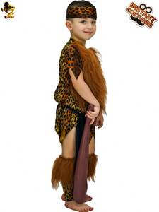 Disfraz de hombre de las cavernas para niño, mono de cuello redondo sin mangas con retazos de piel y estampado de animales, con diadema y pulseras, Cosplay - Product Image 5