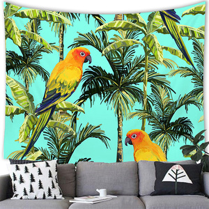 Perroquet Tapisseries En Vrac Grande Taille <span class=keywords><strong>Aquarelle</strong></span> Jungle Tropicale Plantes <span class=keywords><strong>Oiseaux</strong></span> Verts Tapisserie pour La Décoration Intérieure - Product Image 4