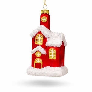 Handblown Glass Winter Church House Ornament Snow Beads Glitter Vintage Style Eco-friendly Christmas Tree Decoration