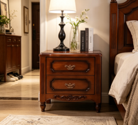 Mesita de Noche Tradicional de Madera de Nogal Oscuro con 2 Cajones, Patas Torneadas Antiguas, Gabinete de Almacenamiento Duradero, Lujo Moderno, Tamaño Personalizado Disponible
