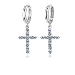 ต่างหูเงินแท้ 925 ชุบทอง ประดับเพชรโมอิสซาไนต์เกรด D 0.18 กะรัต ดีไซน์รูปกากบาท สไตล์ฮิปฮอป หรูหรา - Product Image 4