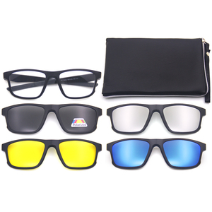 Ready Stock Tr90 Classic Unisex Eyewear 5 1 Night Vision Polarized TAC/PC Lens Magnet <strong>Clip</strong> Glasses Black <strong>Frame</strong> for Custom Logo - Product Image 1
