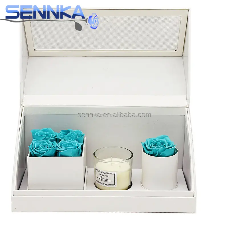 Last 3 years real natural forever eternal preserved roses in flower gift candle box with fragrance