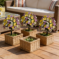 Bouquet de fleurs artificielles de primula à trois couleurs avec piquet de fixation au sol pour décoration extérieure