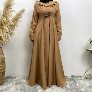 Groothandel Topverkoper Maxi Jurk Islamitische Kleding Dubbellaags Voering Chiffon Flowy Abaya V Hals Gekruiste Voorzijde Premium Abaya Jurk