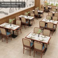 Ensemble de table à manger de restaurant robuste et durable, résistant à la chaleur, avec plateau en pierre frittée, pour bistrot et hôtel, style contemporain