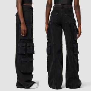 Jeans Cargo de Mujer de Cintura Alta y Pierna Ancha, Estilo Boyfriend Holgado, Lavado Vintage, Moda Y2K, Alta Calidad, Venta al por Mayor - Product Image 5