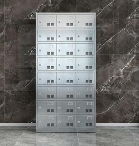 Armoire de rangement moderne en acier inoxydable à 18 portes avec serrure à clé, casier à vêtements avec étagères, assemblage requis - Product Image 5