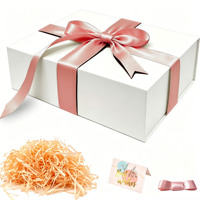 Kit de boîte cadeau pliable noire, boîte cadeau pliable avec papier de raphia déchiqueté, carte de vœux, ruban de satin pour l'emballage de cadeaux