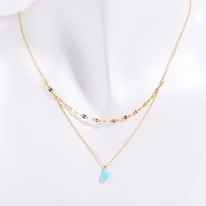 Fashion Fine Jewelry Women's 18k Gold Plated Stainless Steel Blue Gemstone Pendant Necklace with <b>Rope</b> <b>Chain</b>-Gift - Product Image 3