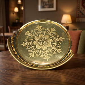 Plato Decorativo Redondo de Metal con Patrón de Plantas Grabado, Diseño Tradicional Chino, Artesanía Hecha a Mano - Product Image 5