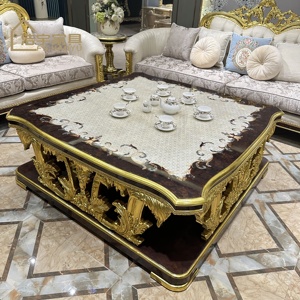 Tavolo centrale con motivo personalizzato da tavolo reale di lusso classico <span class=keywords><strong>intaglio</strong></span> a mano in legno massello oro rovere quadrato set da salotto - Product Image 1