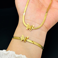 Ensemble de bijoux en acier inoxydable anti-ternissement Jeutelis pour femmes, collier et bracelet minimalistes à chaîne lame, cadeau tendance
