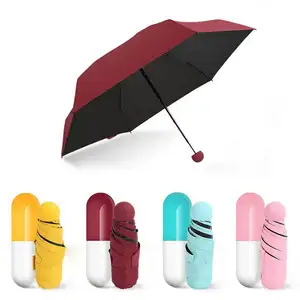 Compatto e portatile diversi colori protezione tascabile piccolo mini 5 pieghevole compatto capsula da viaggio ombrello uv con logo