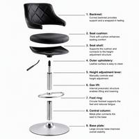 Tabouret de bar contemporain en cuir PU noir avec structure métallique, matelassé losanges, réglable et pivotant, pour comptoir de bar d'hôtel - Vente en gros ODM