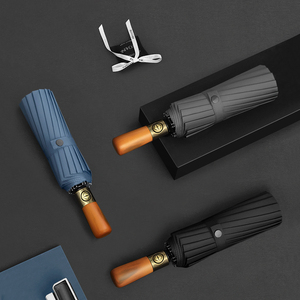 Windproof Travel Compact <strong>Automatic</strong> Folding <strong>Umbrella</strong> Vented Double Canopy Auto <strong>Open</strong> <strong>Close</strong> 16 Ribs <strong>Umbrella</strong> Wooden Handle - Product Image 1
