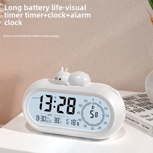 Réveil ovale en plastique avec affichage LCD, fonction snooze, minuterie visuelle rétroéclairée, chargement par batterie, pour la gestion du temps - Product Image 1