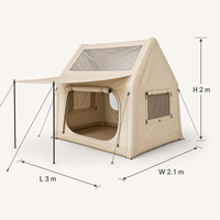 Tente de camping gonflable quatre saisons de 6,3 m² avec porte unique, lanterneau et auvent, en tissu Oxford 300D beige kaki, pour 3 à 6 personnes, idéale pour le glamping