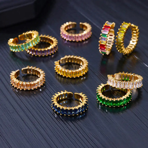 RINHOO Classic Baguette <strong>Cubic</strong> <strong>Zirconia</strong> <strong>Engagement</strong> <strong>Rings</strong> for Women Luxury 18K Gold Color Plated Wedding Party Jewelry Gift - Product Image 4