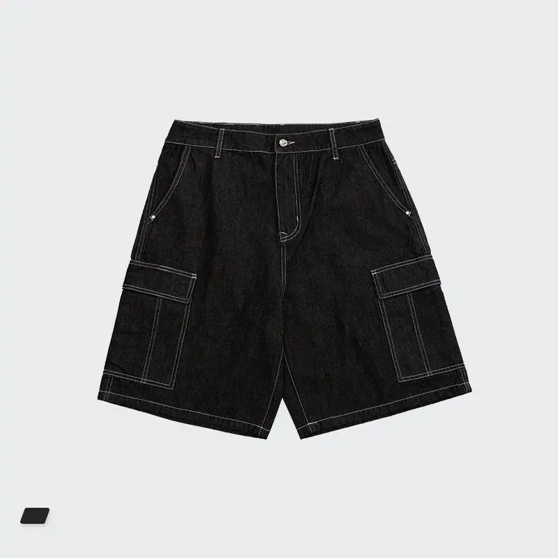 wholesale men's streetwear hiphop baggy jean shorts cotton mens shorts 5 inch denim cargo shorts for men