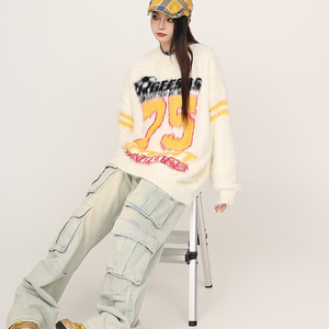 2025 moda donna pensa Top oversize invernale Casual Pullover manica lunga <span class=keywords><strong>con</strong></span> decorazione <span class=keywords><strong>in</strong></span> <span class=keywords><strong>pizzo</strong></span> stampa chiusura a <span class=keywords><strong>maglia</strong></span> - Product Image 2