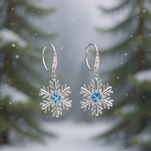 Orecchini pendenti con fiocco di neve placcati in argento con strass di cristallo blu per le donne, gioielli di moda classici da festa - Product Image 2