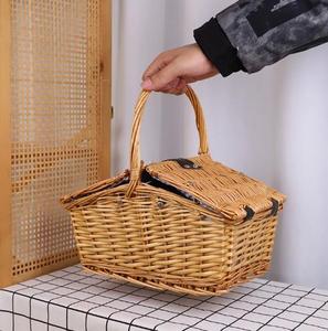 <b>Foldable</b> Lidded Pastoral Rattan Handheld Picnic <b>Basket</b>, Photo Prop for Outdoor Trips & Picnics - Product Image 6