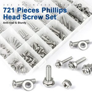 721pcs Stainless Steel <b>Machine</b> <b>Screws</b> Set M3 <b>M4</b> Pan Head Three Combination with Metric System DIN Standard - Product Image 2