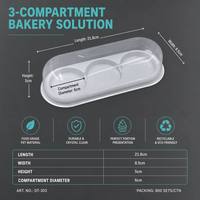 Boîte d'emballage alimentaire ovale à 3 compartiments en PET transparent de qualité alimentaire, imprimée sur mesure pour boulangerie, pain, gâteau, dessert, mochi