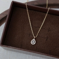 Collier miniature avec pendentif en zircon en forme de goutte d'eau plaqué or 18 carats en argent sterling N945-S925, cadeau vintage