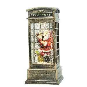 Decorazione Natalizia da Tavolo, Cabina Telefonica di Babbo Natale con Lanterna, <span class=keywords><strong>Globo</strong></span> di Neve Natalizio Pre-Illuminato a LED con Acqua Rotante e Glitter - Product Image 1